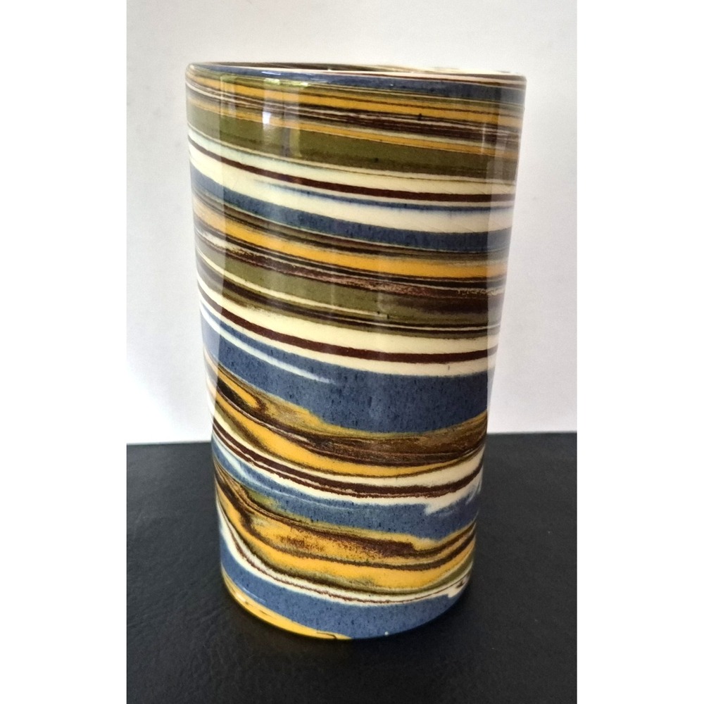 1960s Desert Sands Pottery Mission Swirl Cylinder Glazed Vase 5.25"